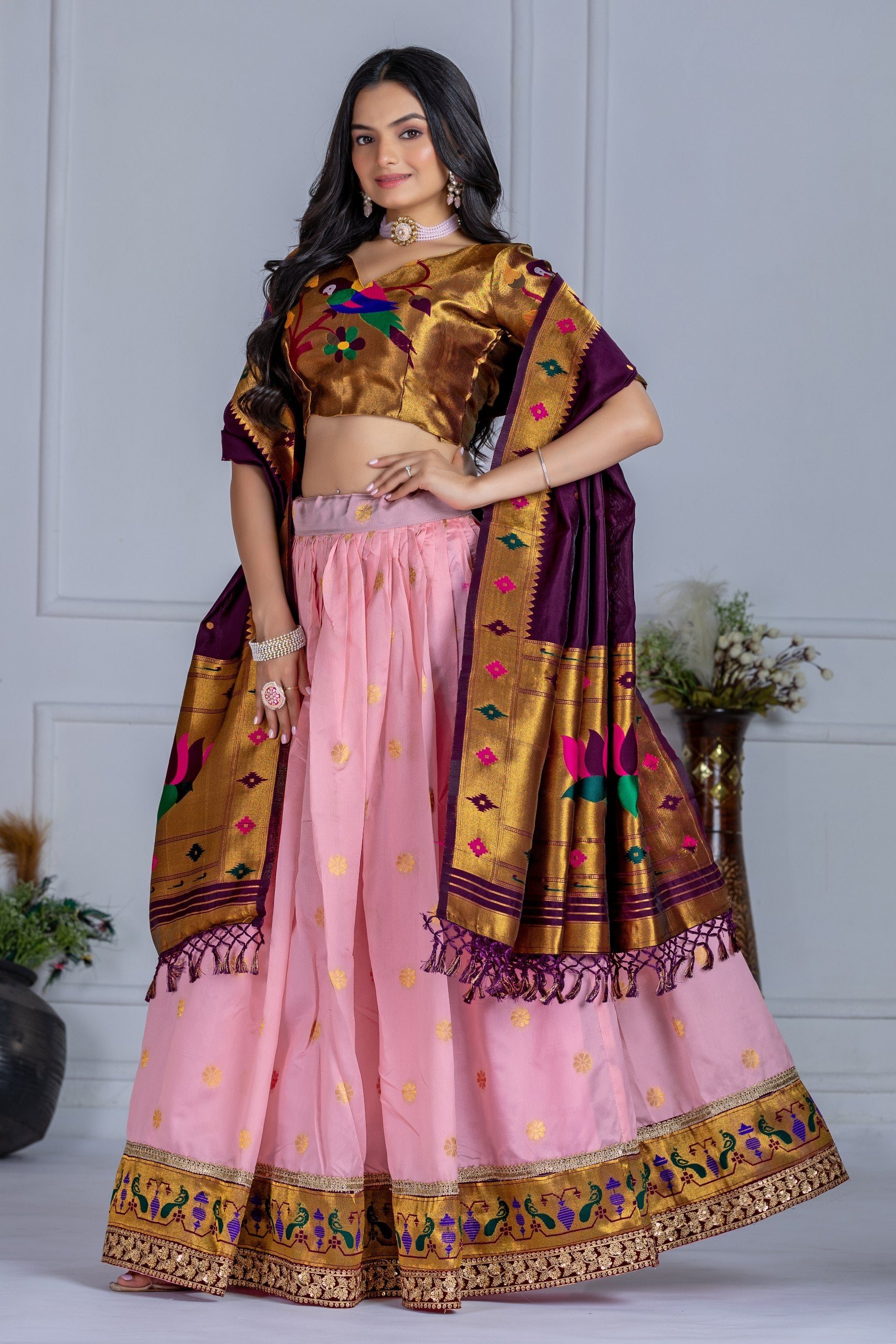 ✨ "Heavy Jacquard Lichi Silk Lehenga Choli with Zari Weaving (Stitched Upto Size 44) | Wedding & Party Wear 🌹"