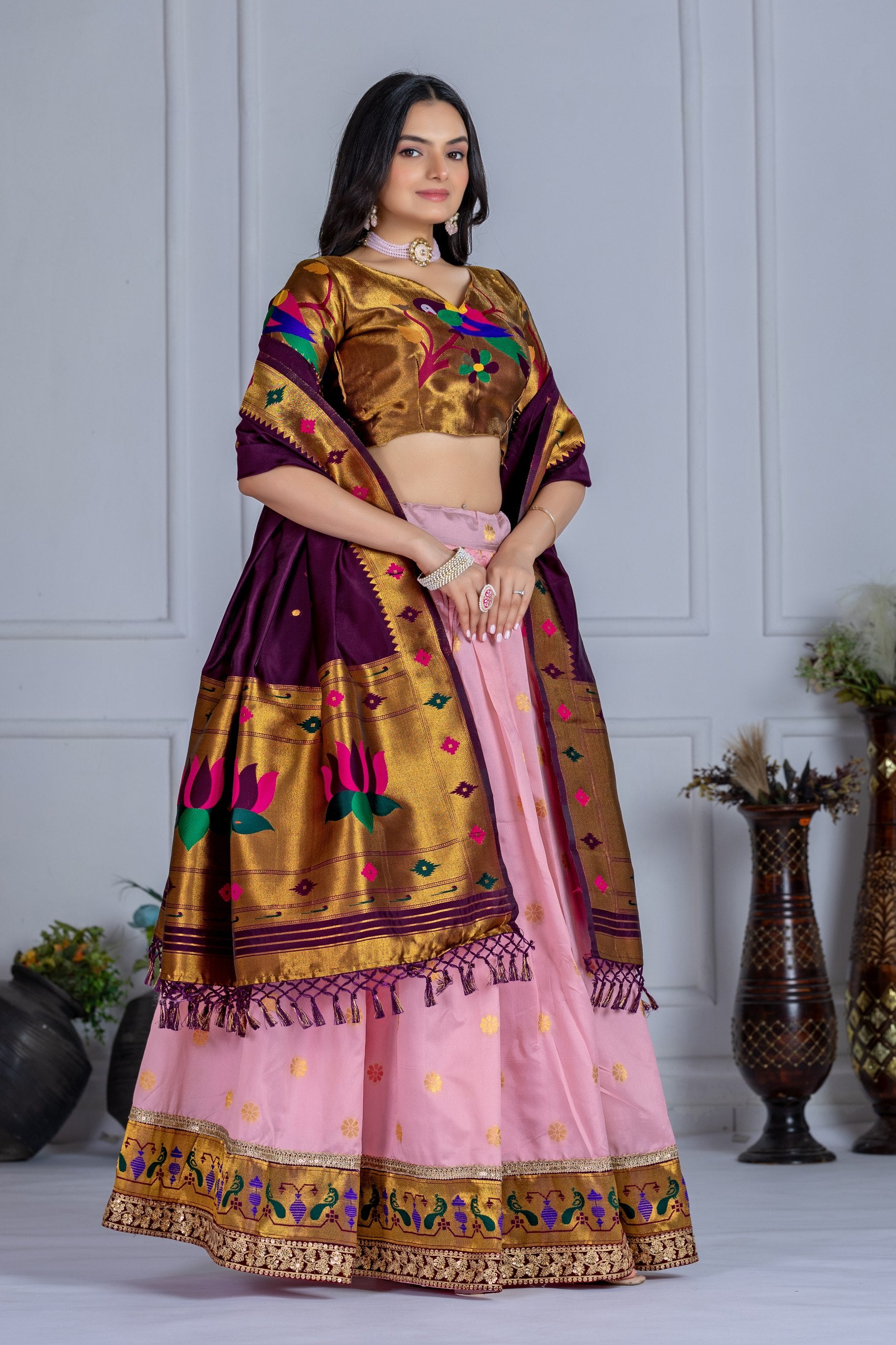 ✨ "Heavy Jacquard Lichi Silk Lehenga Choli with Zari Weaving (Stitched Upto Size 44) | Wedding & Party Wear 🌹"
