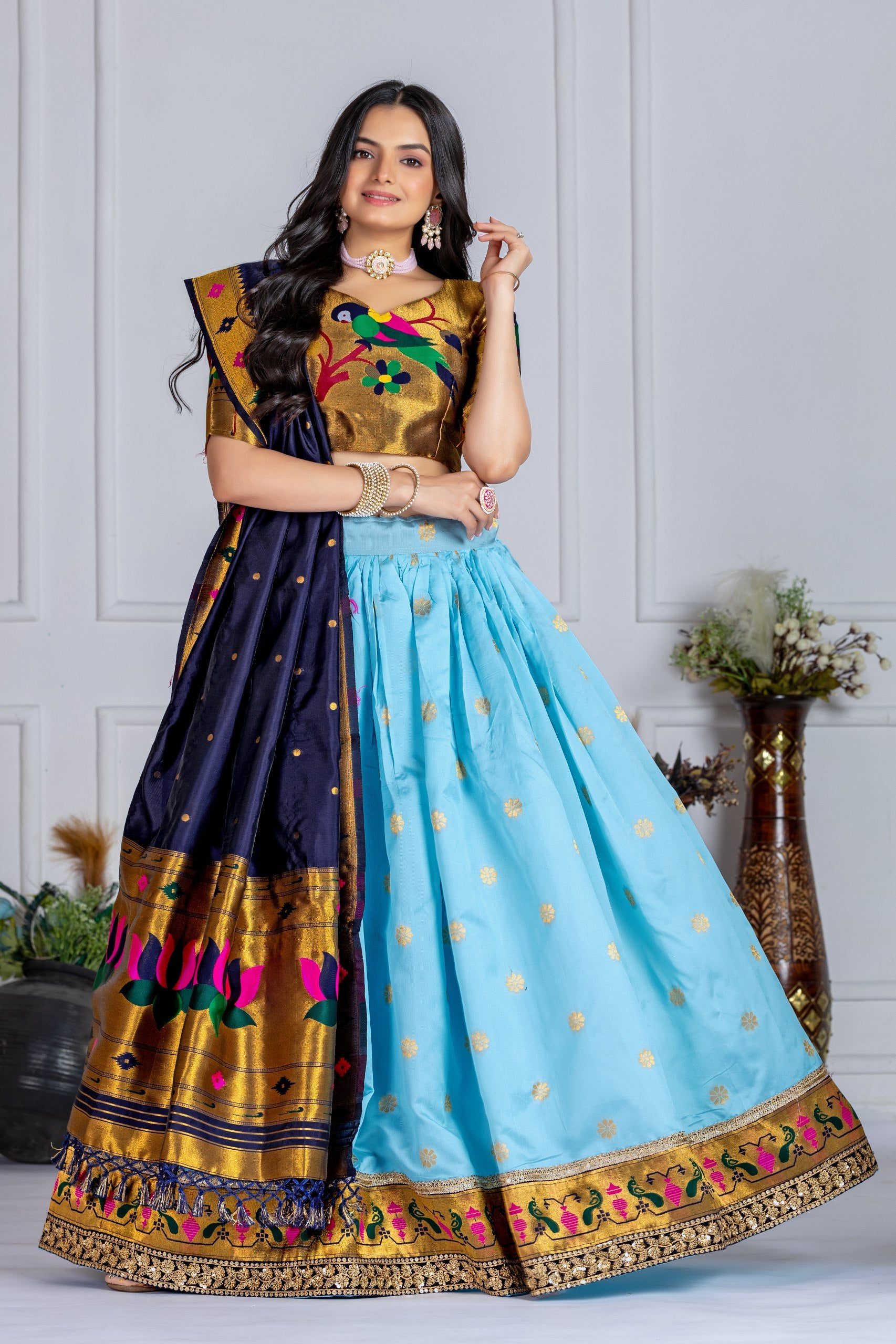 ✨ "Heavy Jacquard Lichi Silk Lehenga Choli with Zari Weaving (Stitched Upto Size 44) | Wedding & Party Wear 🌹"