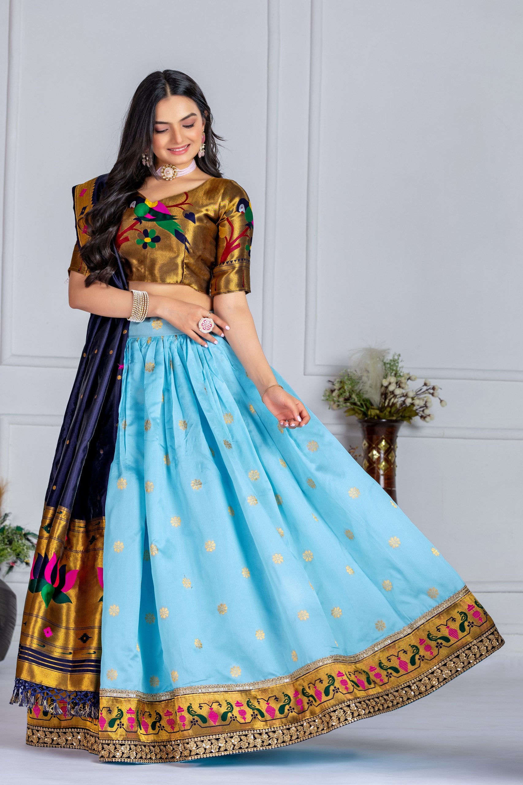 ✨ "Heavy Jacquard Lichi Silk Lehenga Choli with Zari Weaving (Stitched Upto Size 44) | Wedding & Party Wear 🌹"