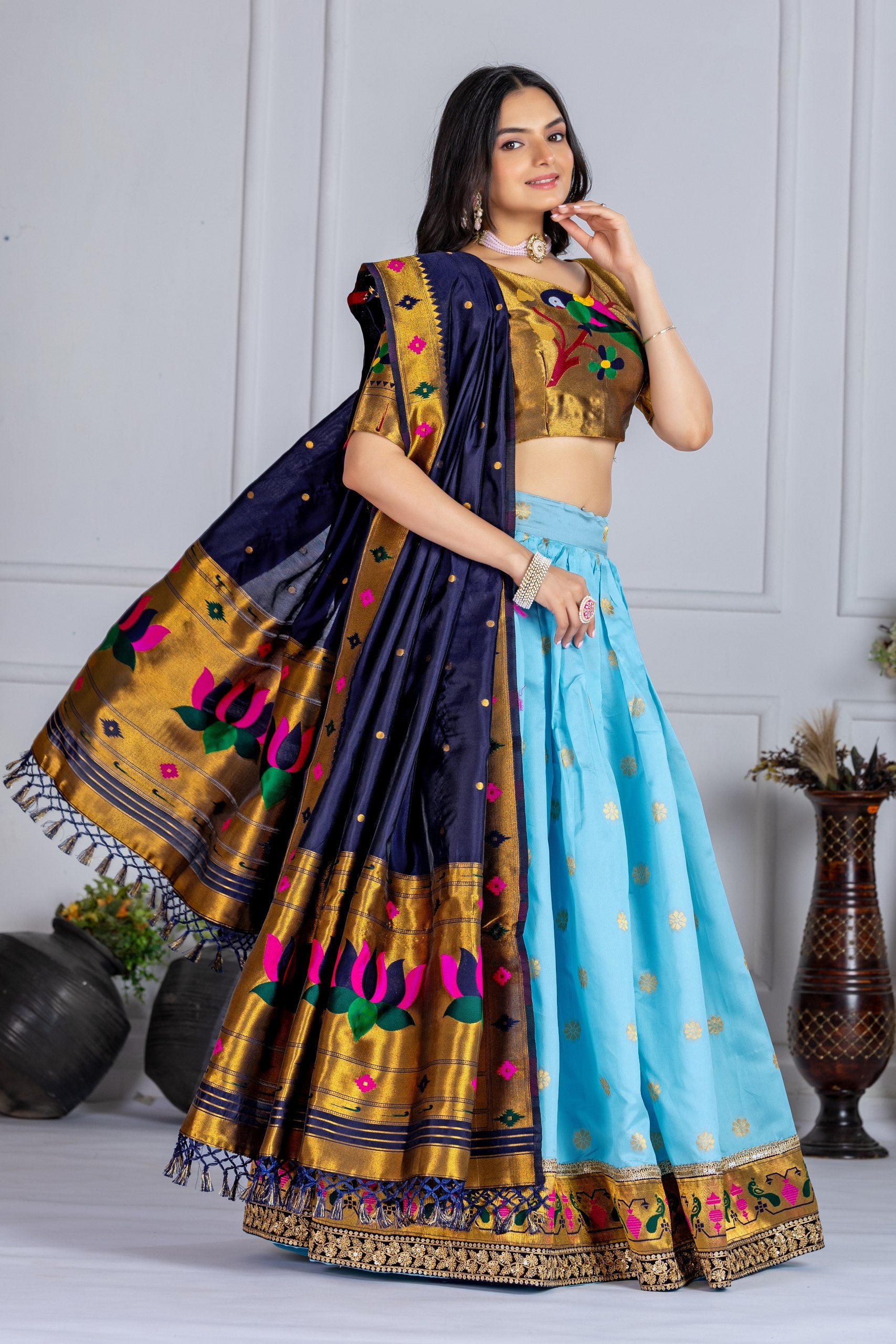 ✨ "Heavy Jacquard Lichi Silk Lehenga Choli with Zari Weaving (Stitched Upto Size 44) | Wedding & Party Wear 🌹"