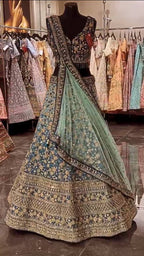 Royal Ombre Blue Mirror & Zari Embroidered Lehenga Choli