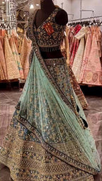 Royal Ombre Blue Mirror & Zari Embroidered Lehenga Choli