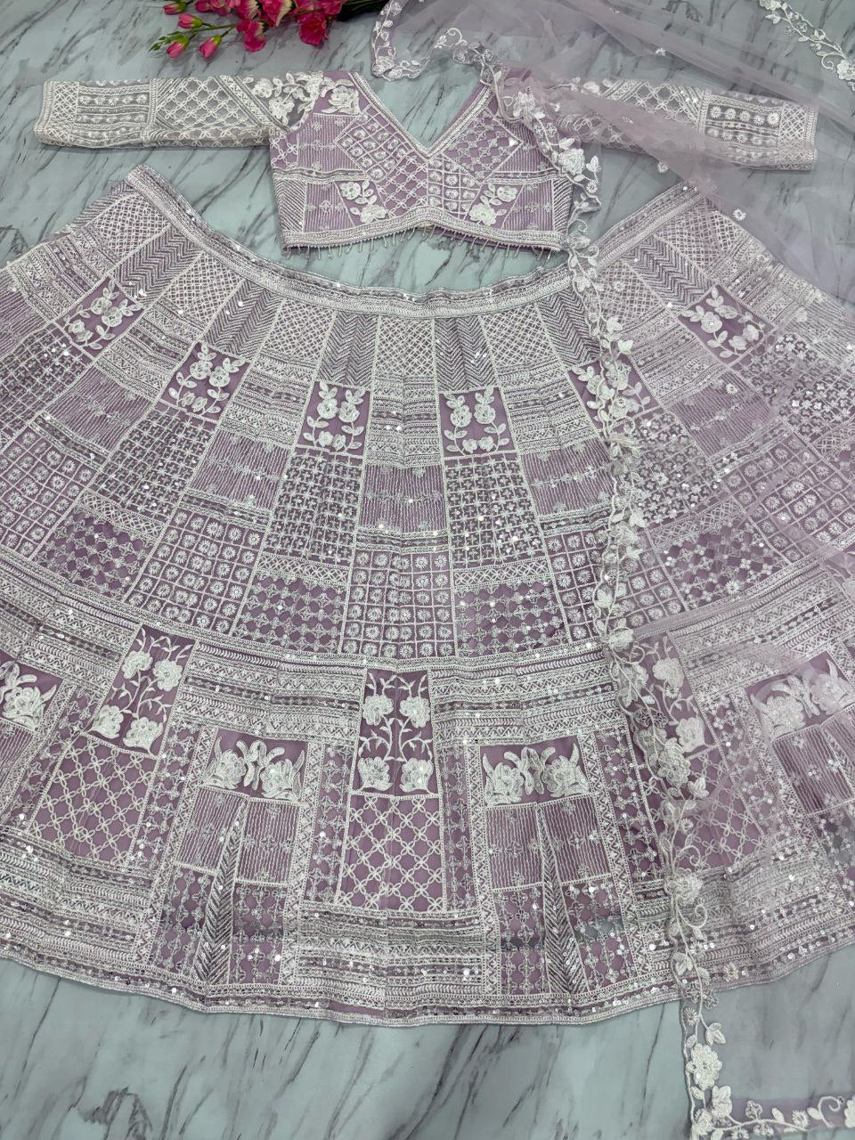 Premium Butterfly Net Lehenga Choli Set - 3.5m Flare with Resham & Sequins