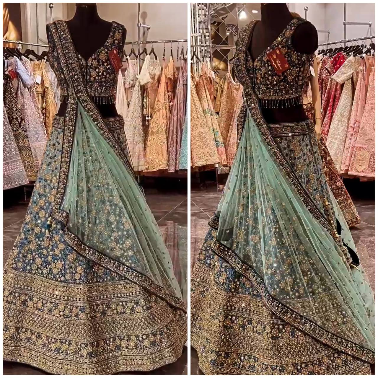 Royal Ombre Blue Mirror & Zari Embroidered Lehenga Choli