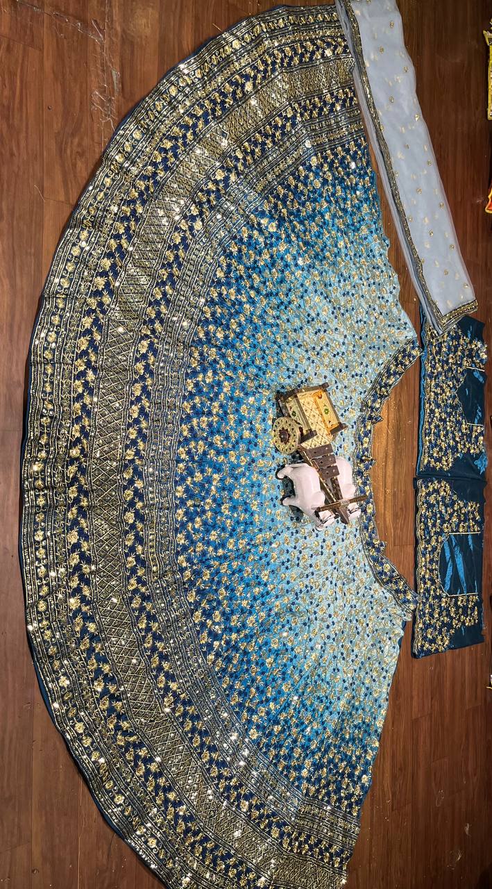 Royal Ombre Blue Mirror & Zari Embroidered Lehenga Choli