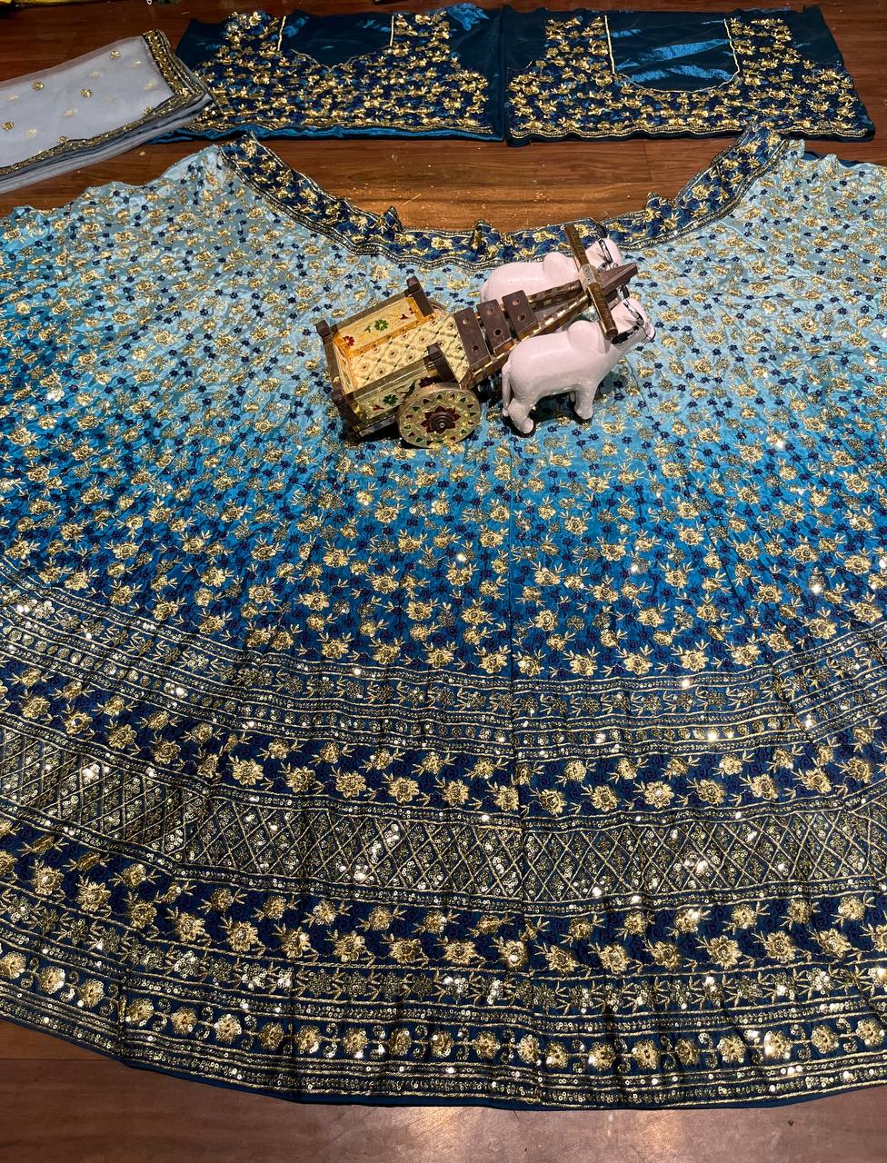 Royal Ombre Blue Mirror & Zari Embroidered Lehenga Choli