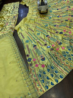 "Vibrant Yellow Silk Lehenga with Mirror & Multicolor Embroidery – Festive & Wedding Wear"