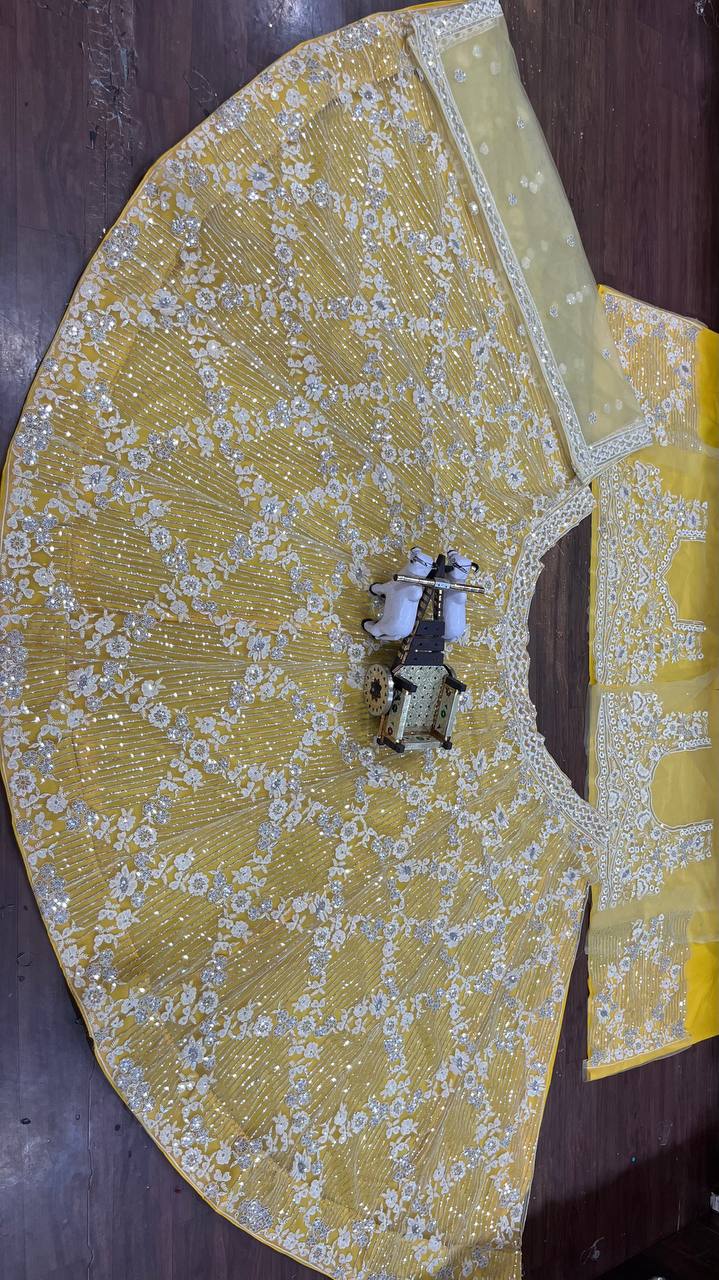 Yellow  Colour lehenga with Embroidery Sequins Work With Cancan &Canvas Patta  work and designer blouse perfect match for you