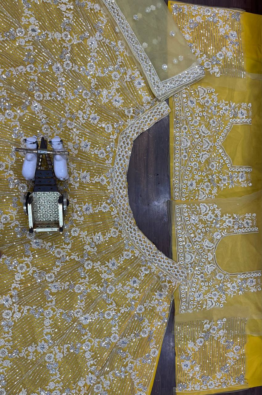 Yellow  Colour lehenga with Embroidery Sequins Work With Cancan &Canvas Patta  work and designer blouse perfect match for you