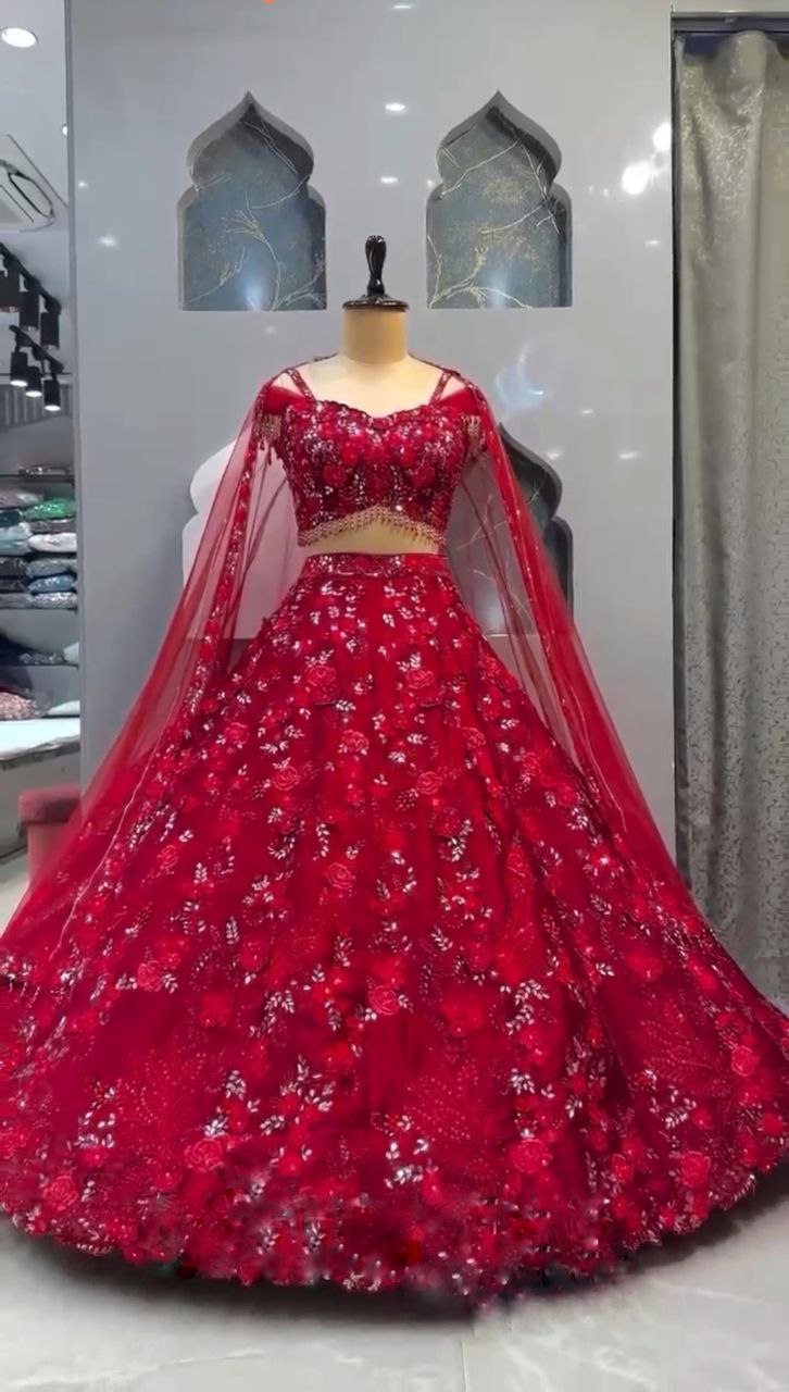 Soft Butterfly Net Lehenga with Embroidery Sequins Work – Semi-Stitched Set