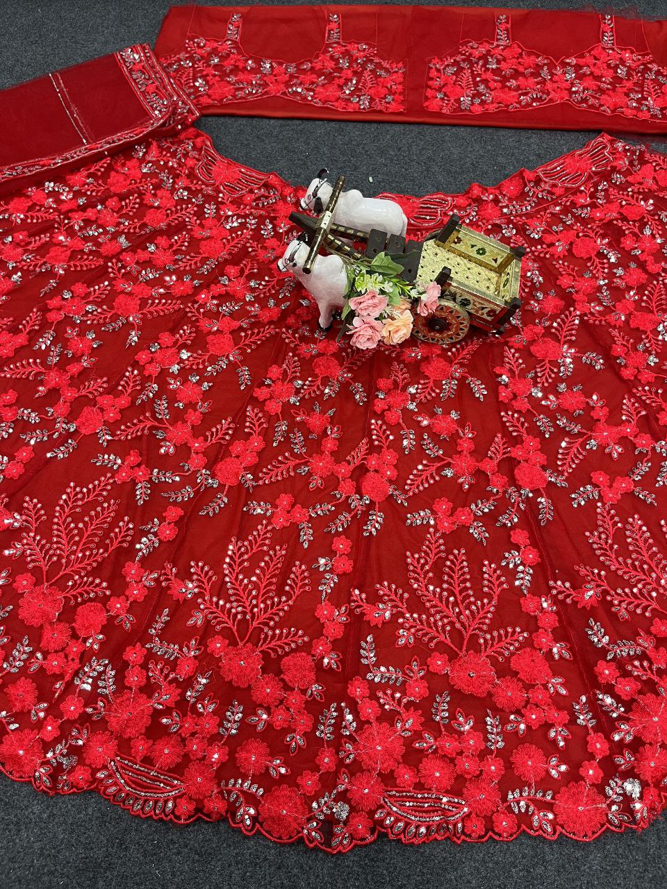 Soft Butterfly Net Lehenga with Embroidery Sequins Work – Semi-Stitched Set