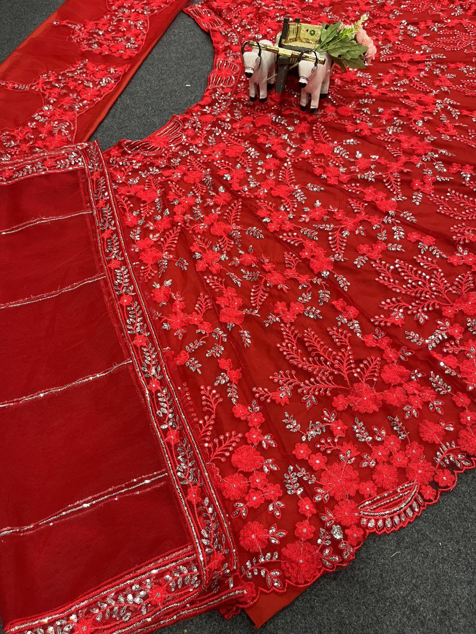 Soft Butterfly Net Lehenga with Embroidery Sequins Work – Semi-Stitched Set