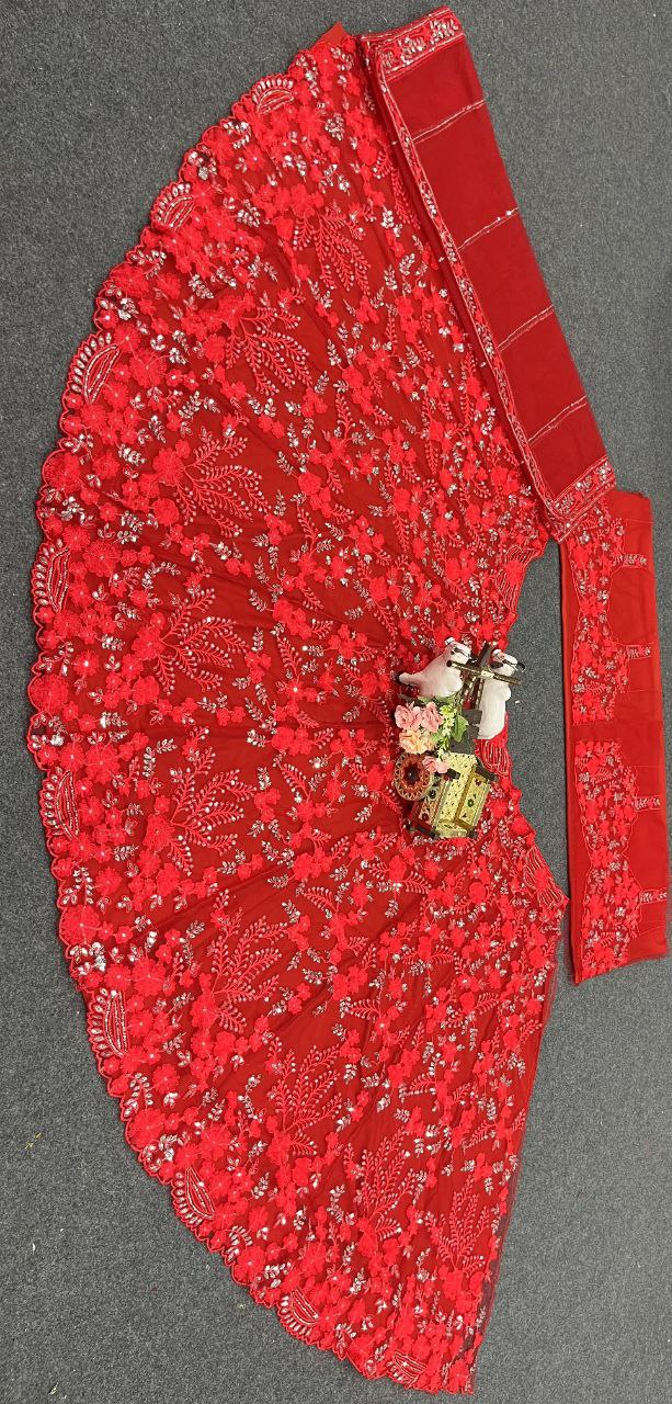Soft Butterfly Net Lehenga with Embroidery Sequins Work – Semi-Stitched Set