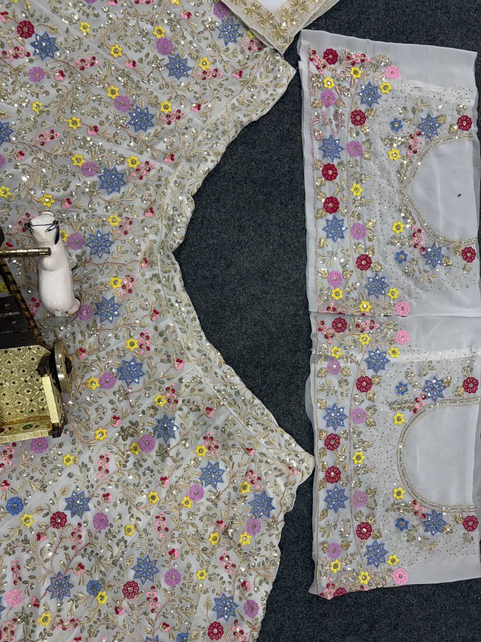 Fox Georgette Mirror Work Lehenga with Sequins & Frill – Party Wear Lehenga Set