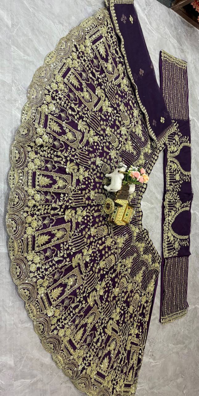 Designer Wine Color Net Lehenga Choli with Sequins Embroidery