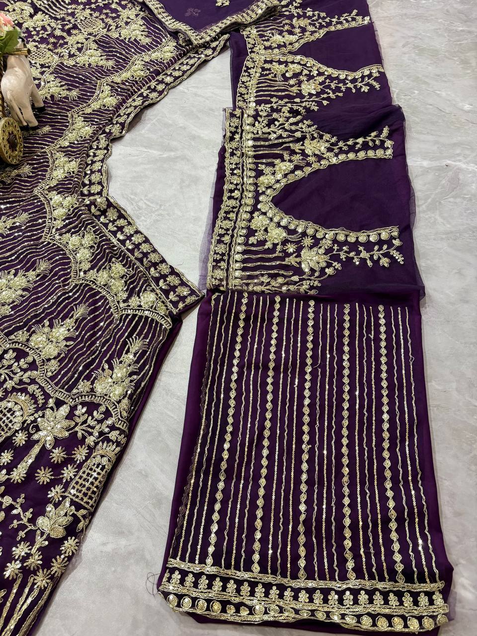 Designer Wine Color Net Lehenga Choli with Sequins Embroidery