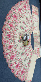 Cream Embroidered Fabric Set with Pink Floral and Mirror Work