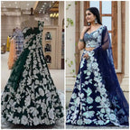 Emerald  Floral Embroidered Velvet Lehenga Set with Sequin and Zari Work
