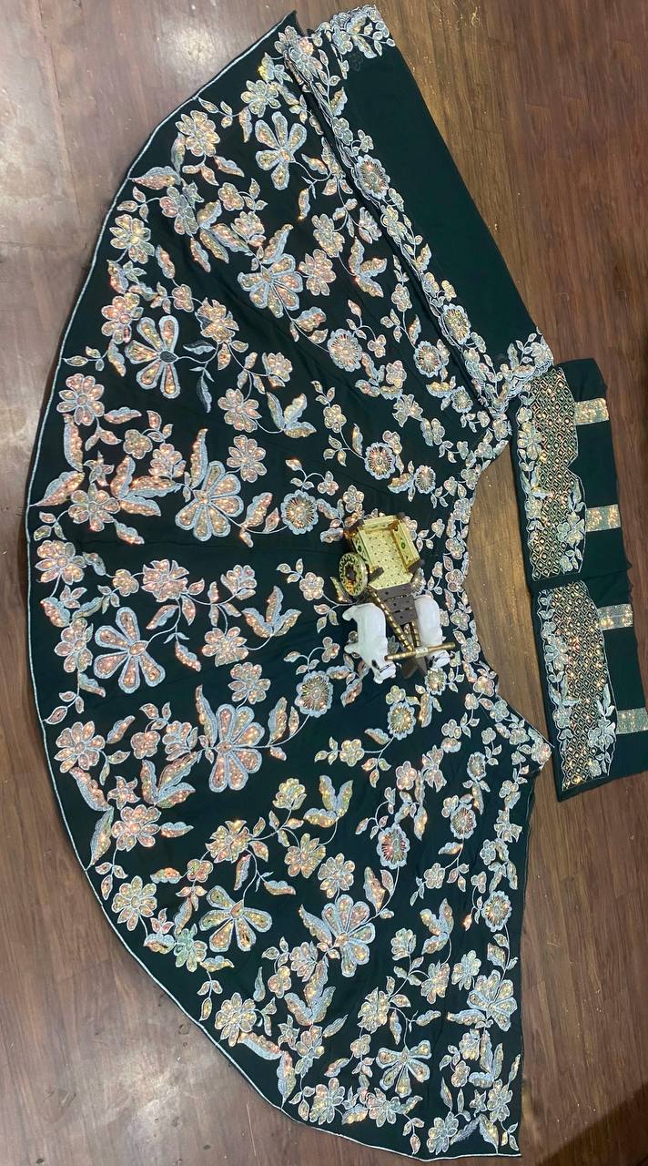 Faux Georgette Embroidered Lehenga with Sequins Work for Festive & Bridal Wear