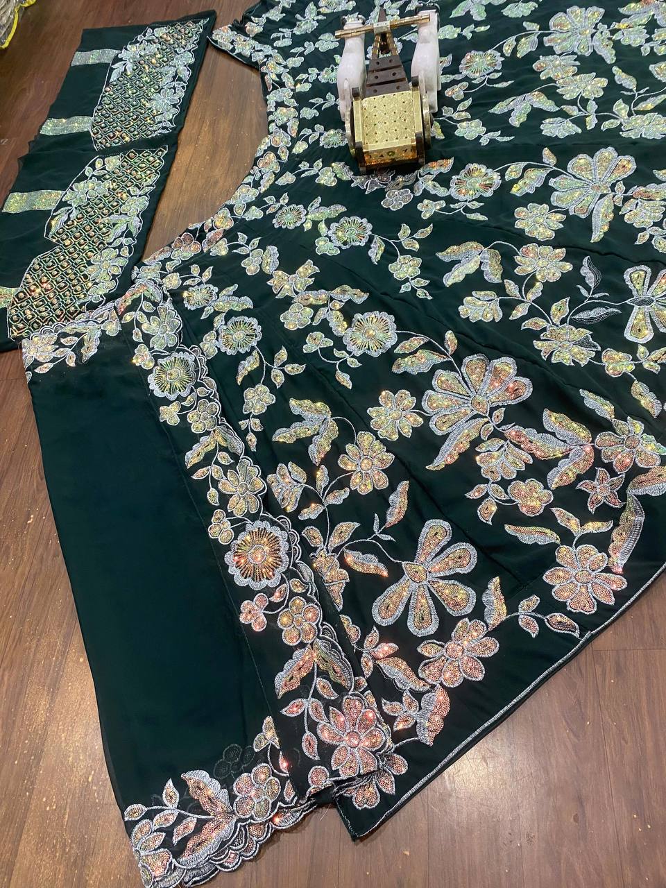 Faux Georgette Embroidered Lehenga with Sequins Work for Festive & Bridal Wear