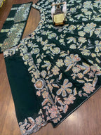Emerald  Floral Embroidered Velvet Lehenga Set with Sequin and Zari Work
