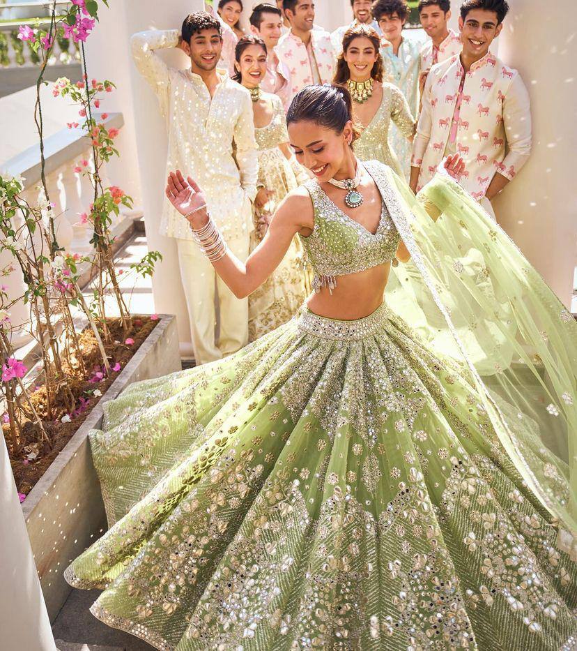 Glamorous Foil Mirror Sequins Butterfly Net Lehenga Set for Grand Celebrations