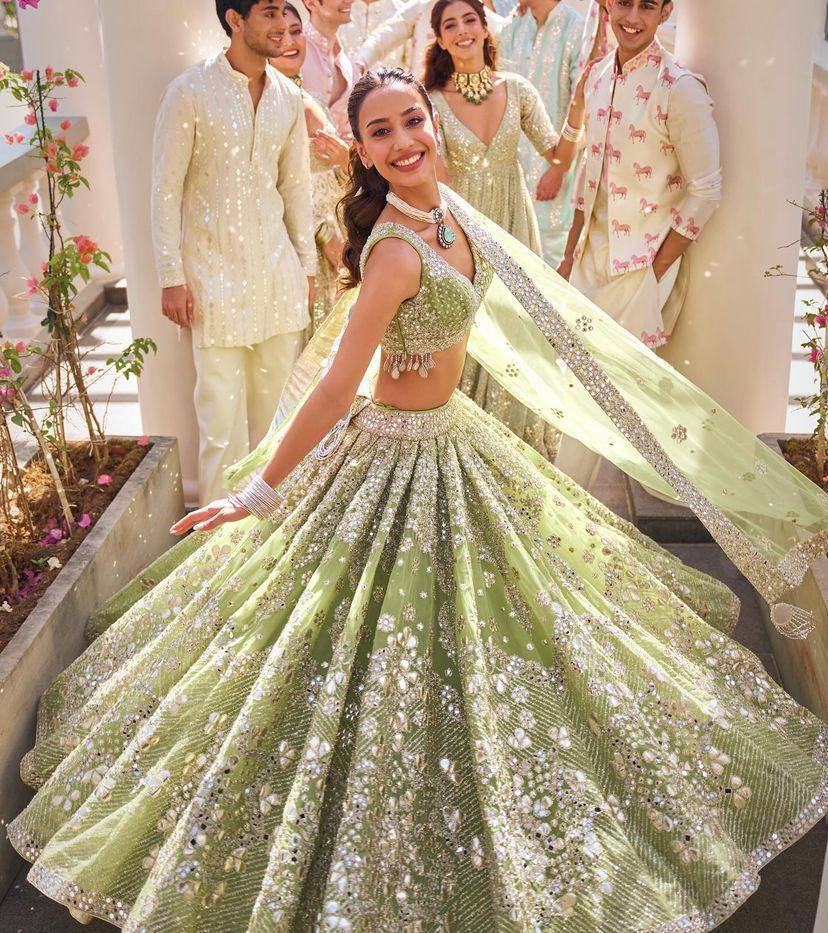 Glamorous Foil Mirror Sequins Butterfly Net Lehenga Set for Grand Celebrations