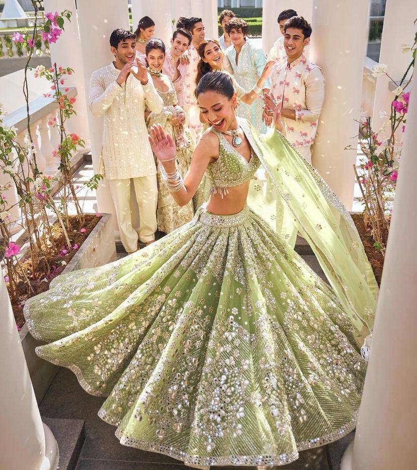 Glamorous Foil Mirror Sequins Butterfly Net Lehenga Set for Grand Celebrations