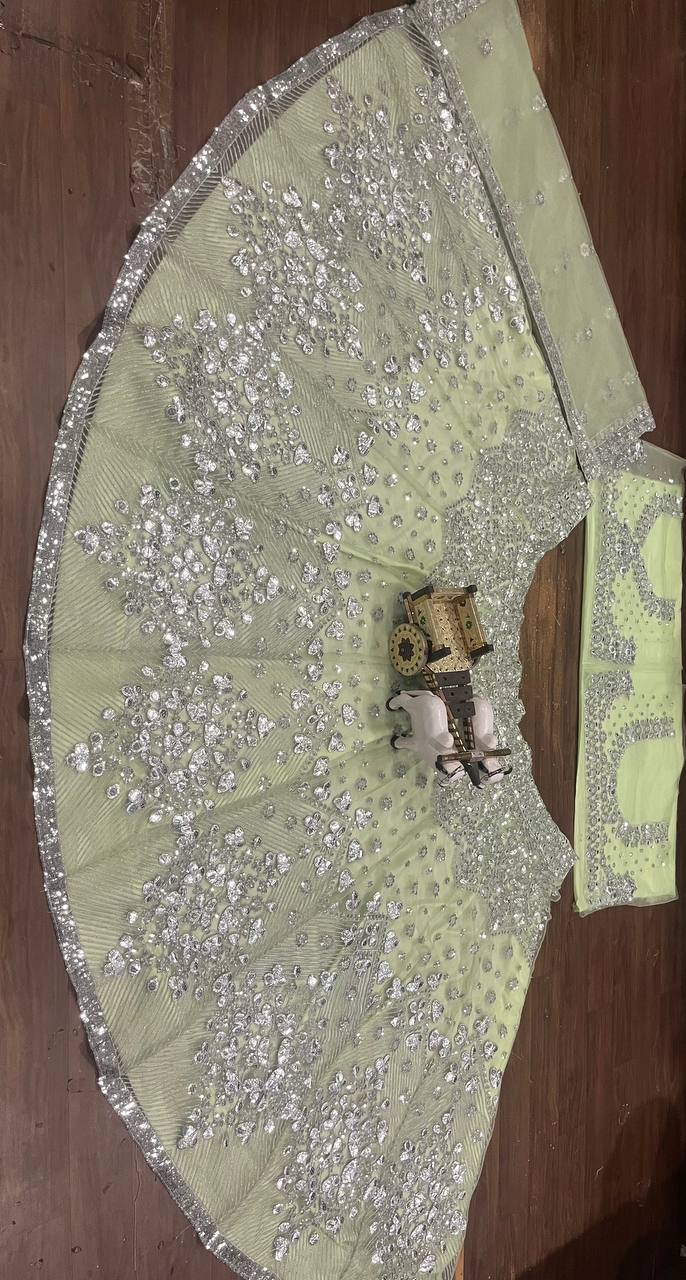 Glamorous Foil Mirror Sequins Butterfly Net Lehenga Set for Grand Celebrations