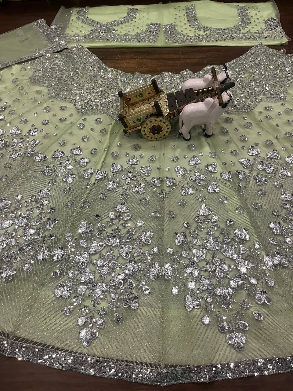 Glamorous Foil Mirror Sequins Butterfly Net Lehenga Set for Grand Celebrations