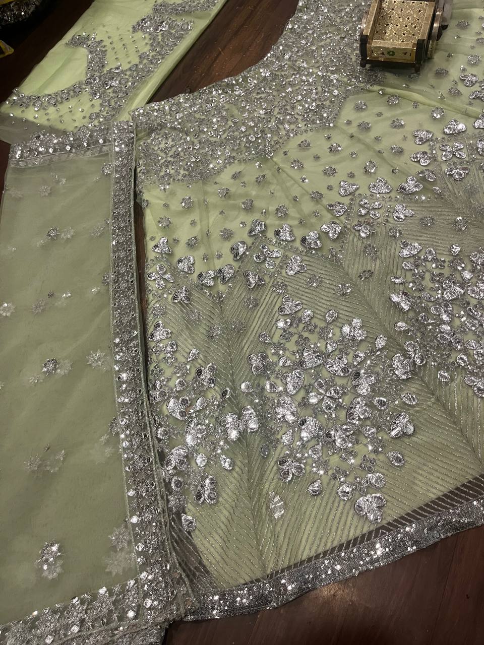 Glamorous Foil Mirror Sequins Butterfly Net Lehenga Set for Grand Celebrations
