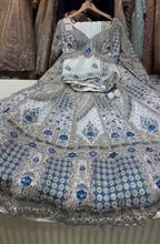 White and Royal Blue Embroidered Lehenga Set with Mirror and Sequin Work