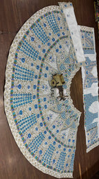 White and Royal Blue Embroidered Lehenga Set with Mirror and Sequin Work