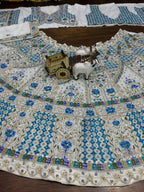 White and Royal Blue Embroidered Lehenga Set with Mirror and Sequin Work