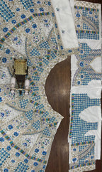 White and Royal Blue Embroidered Lehenga Set with Mirror and Sequin Work