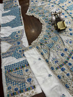 White and Royal Blue Embroidered Lehenga Set with Mirror and Sequin Work