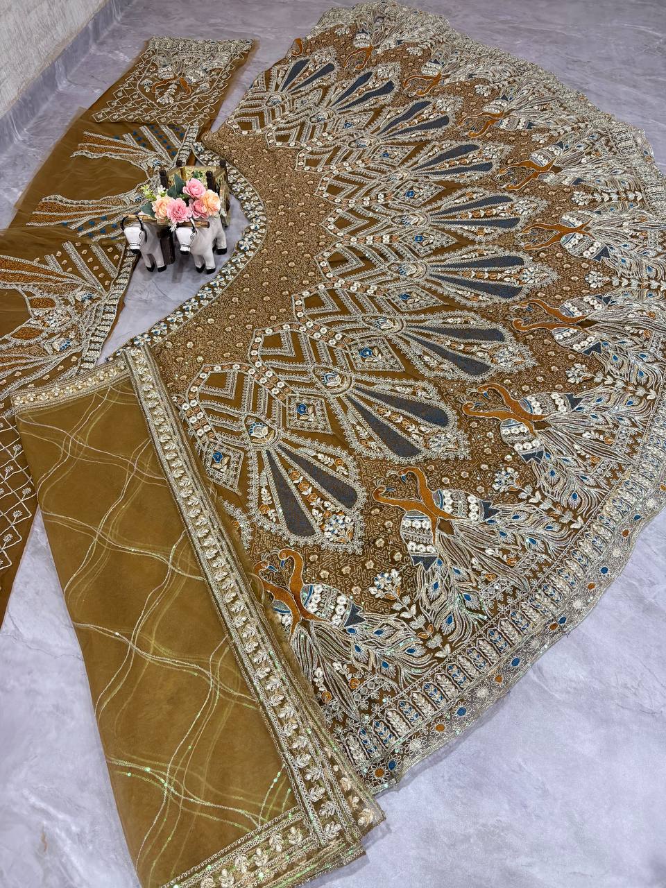 Soft Net Lehenga Choli in Golden Color with Coding Sequins Embroidery