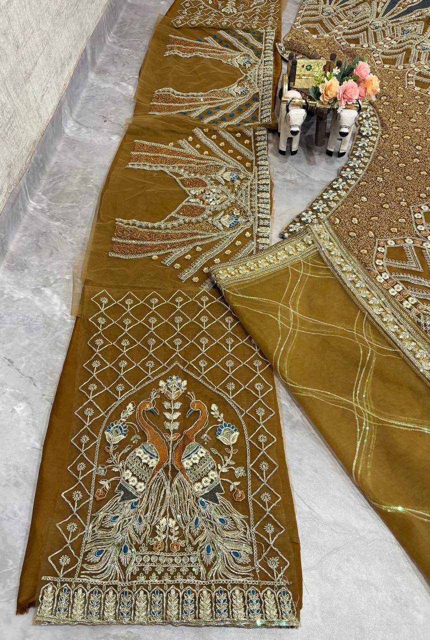 Soft Net Lehenga Choli in Golden Color with Coding Sequins Embroidery