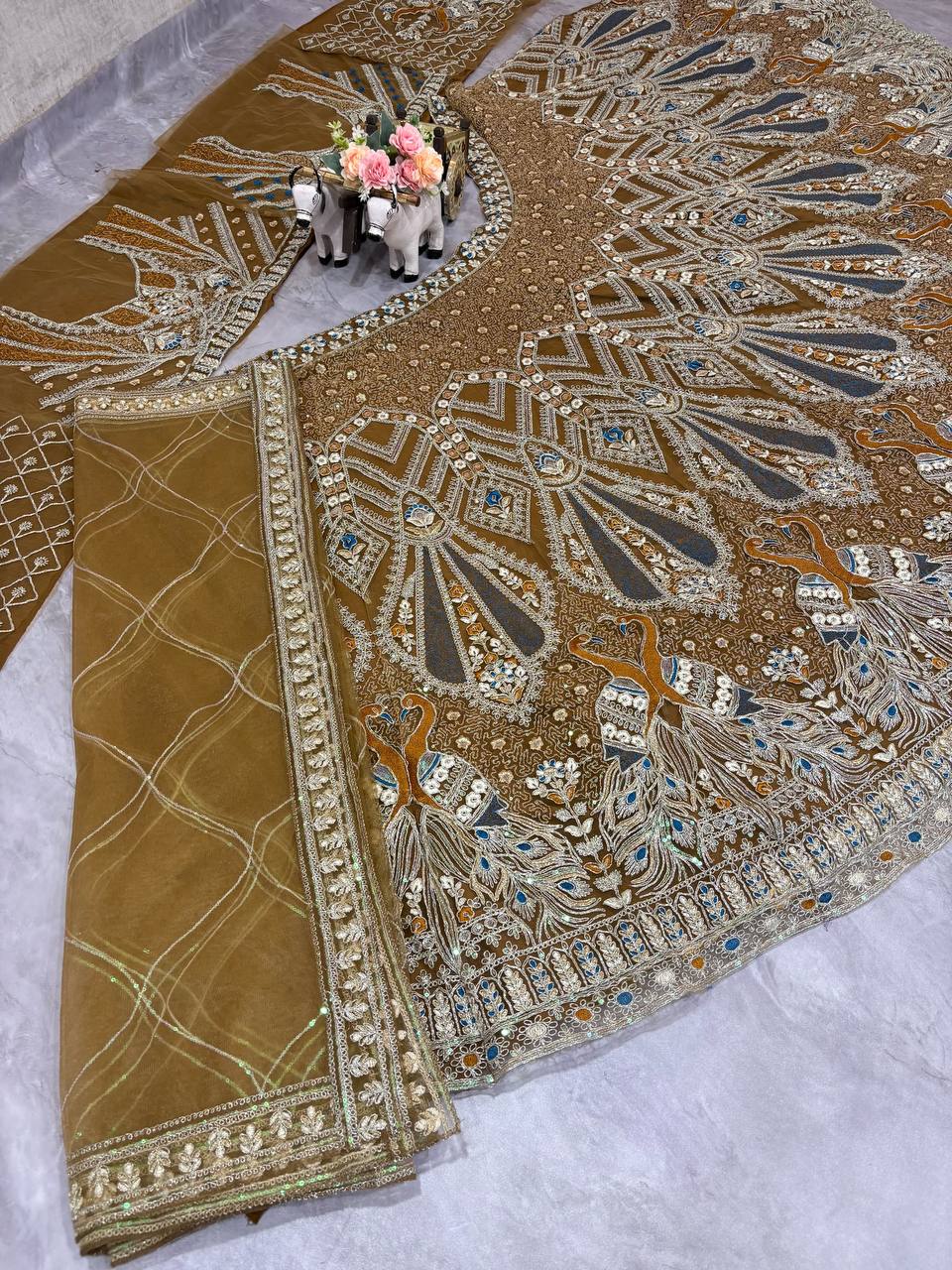 Soft Net Lehenga Choli in Golden Color with Coding Sequins Embroidery