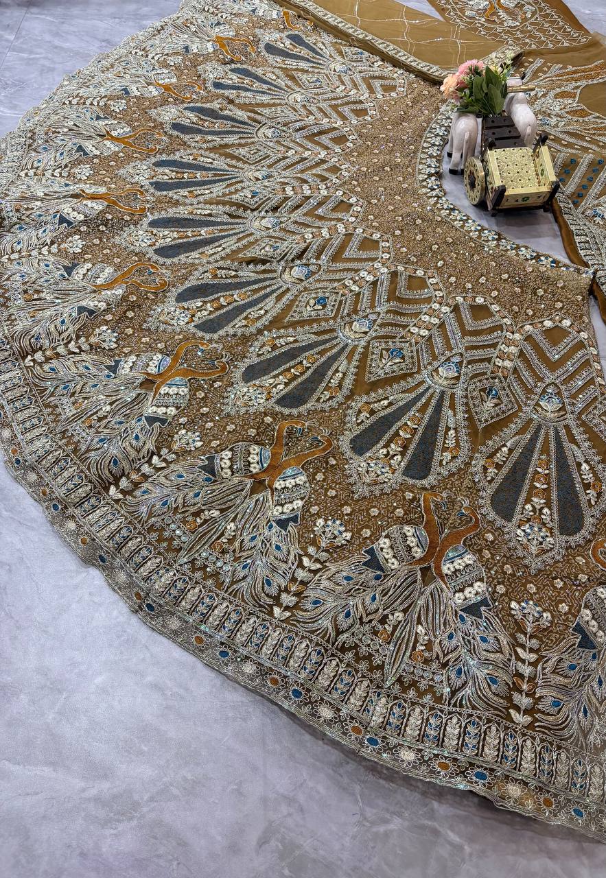 Soft Net Lehenga Choli in Golden Color with Coding Sequins Embroidery