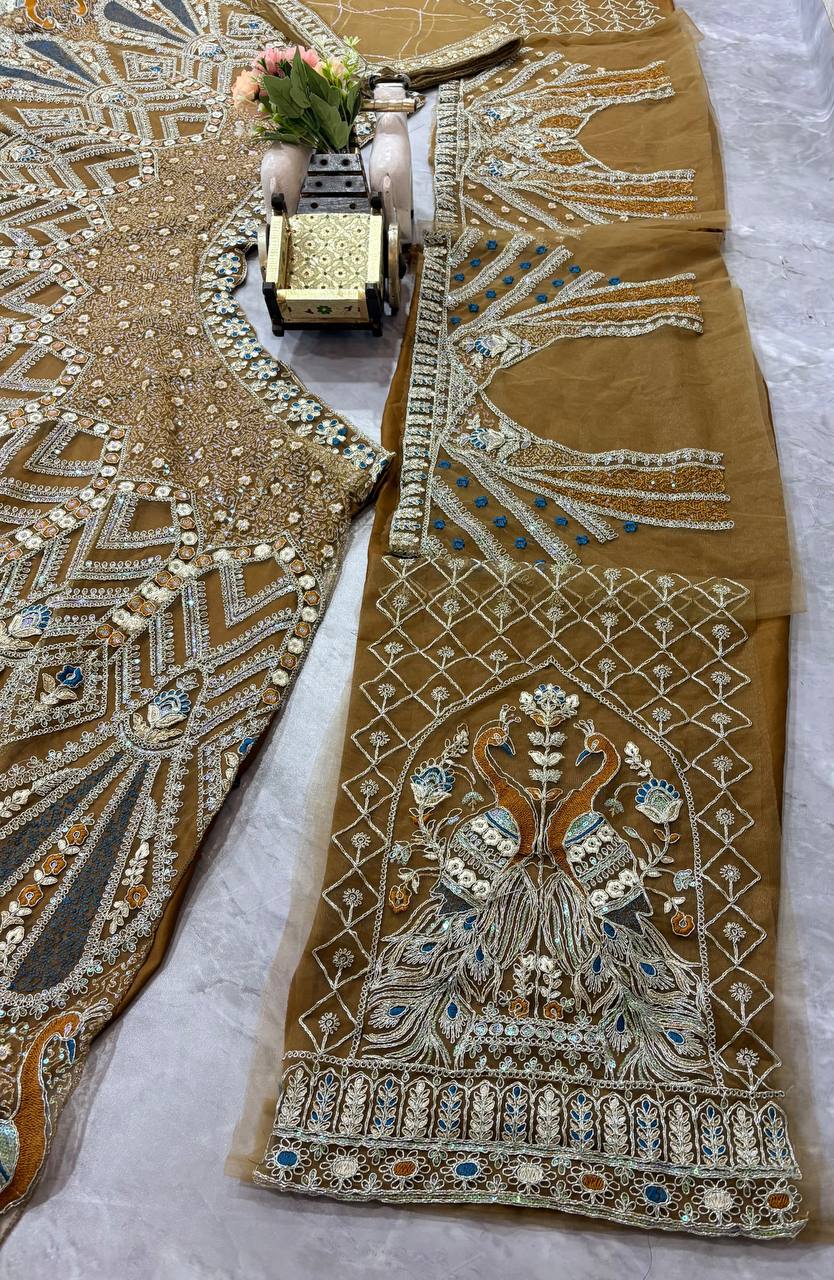 Soft Net Lehenga Choli in Golden Color with Coding Sequins Embroidery