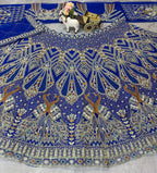 Royal Blue Heavy Embroidered Lehenga Set with Peacock Design and Zari Work