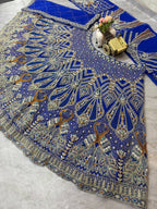 Royal Blue Heavy Embroidered Lehenga Set with Peacock Design and Zari Work