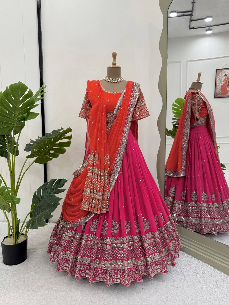 Faux Georgette Lehenga Choli Set - 3m Flare with Thread & Sequence Work