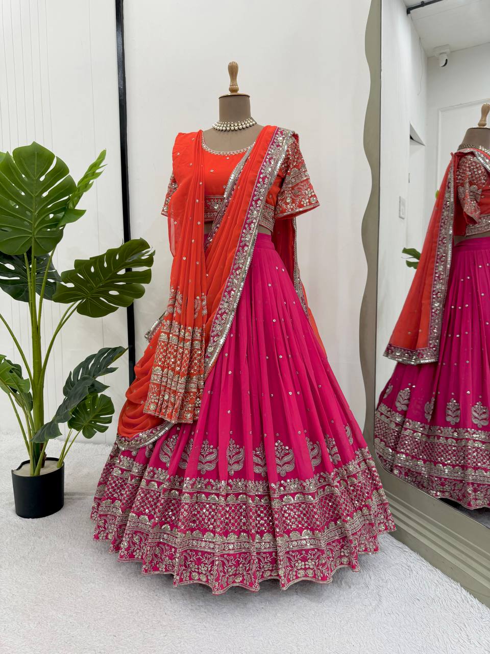 Faux Georgette Lehenga Choli Set - 3m Flare with Thread & Sequence Work
