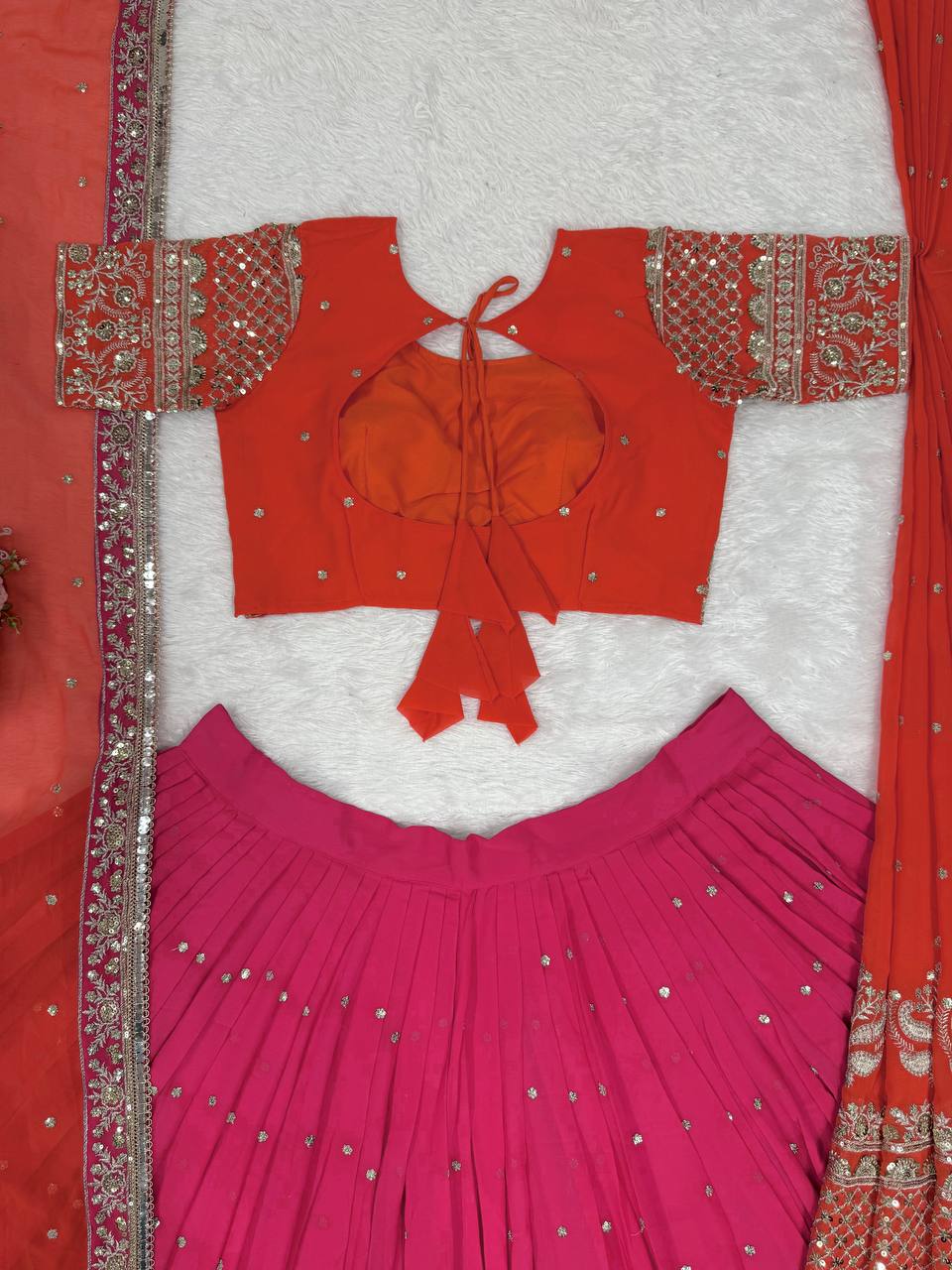 Faux Georgette Lehenga Choli Set - 3m Flare with Thread & Sequence Work