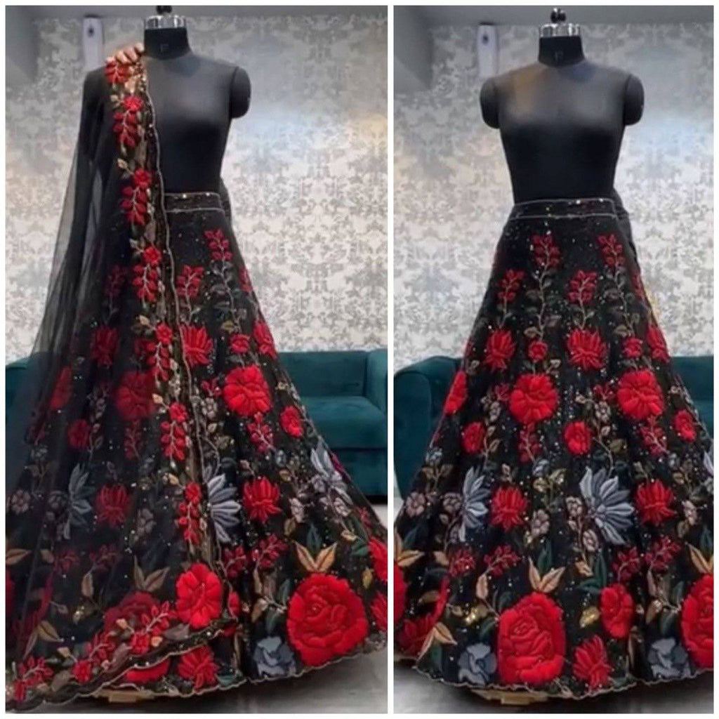 Trendy black Soft Mono Net lehenga with Embroidered Work With Cancan  and designer blouse