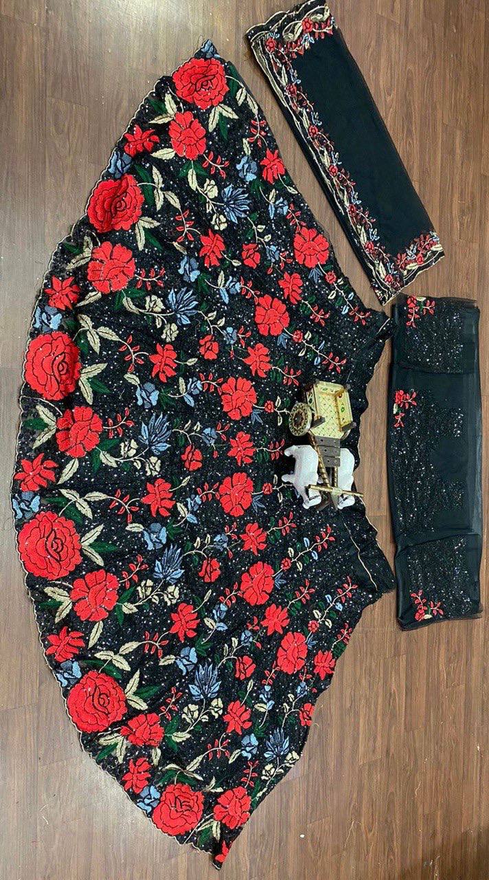 Trendy black Soft Mono Net lehenga with Embroidered Work With Cancan  and designer blouse