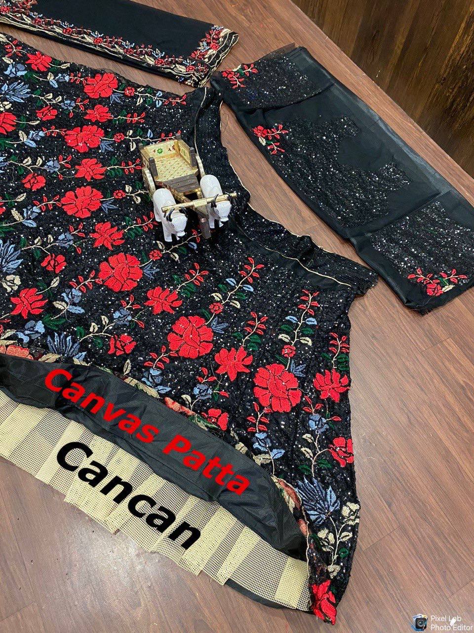 Trendy black Soft Mono Net lehenga with Embroidered Work With Cancan  and designer blouse
